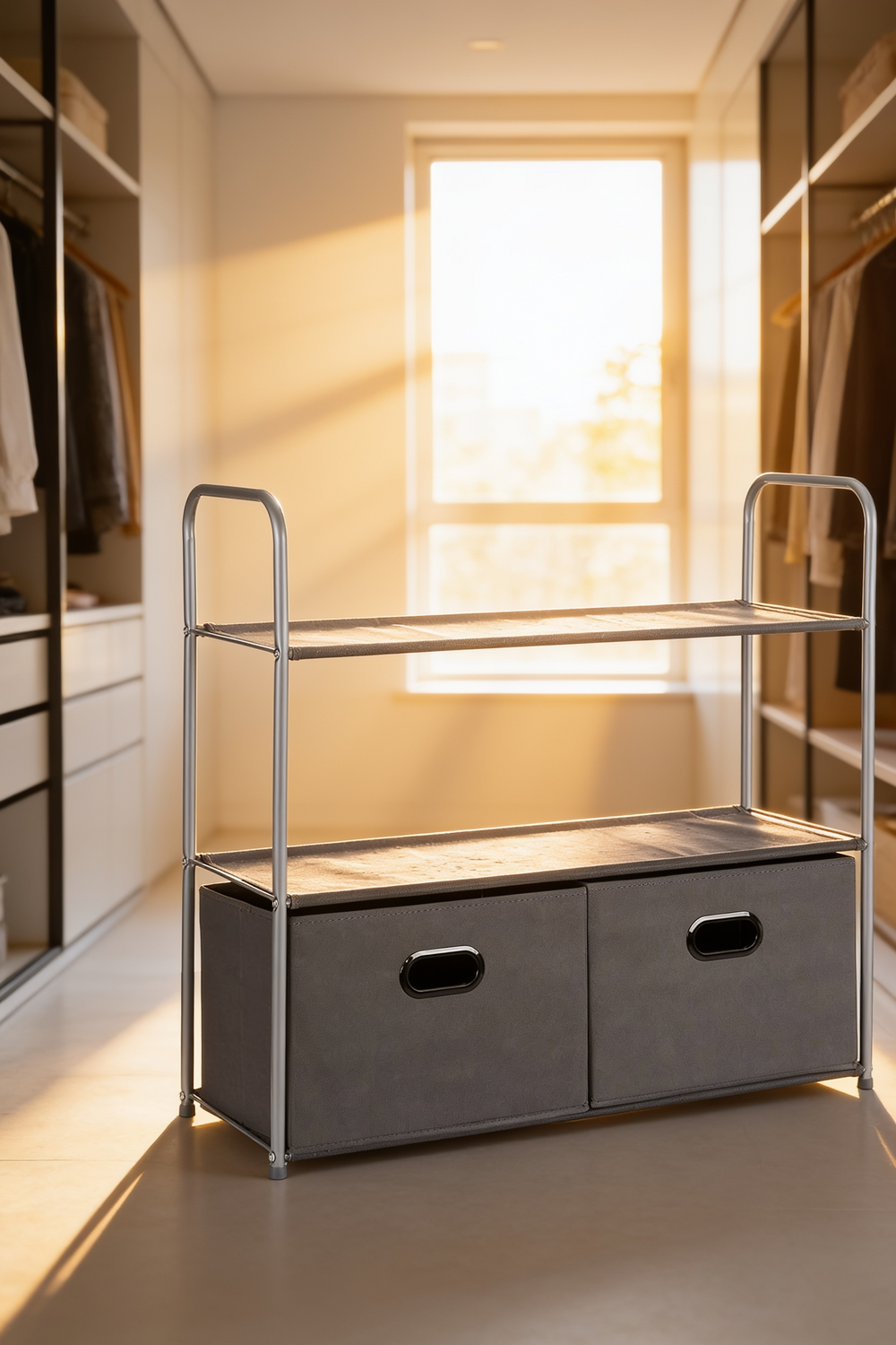 Freestanding Closet Organizer with Fabric Bins and Drawers for Small Spaces