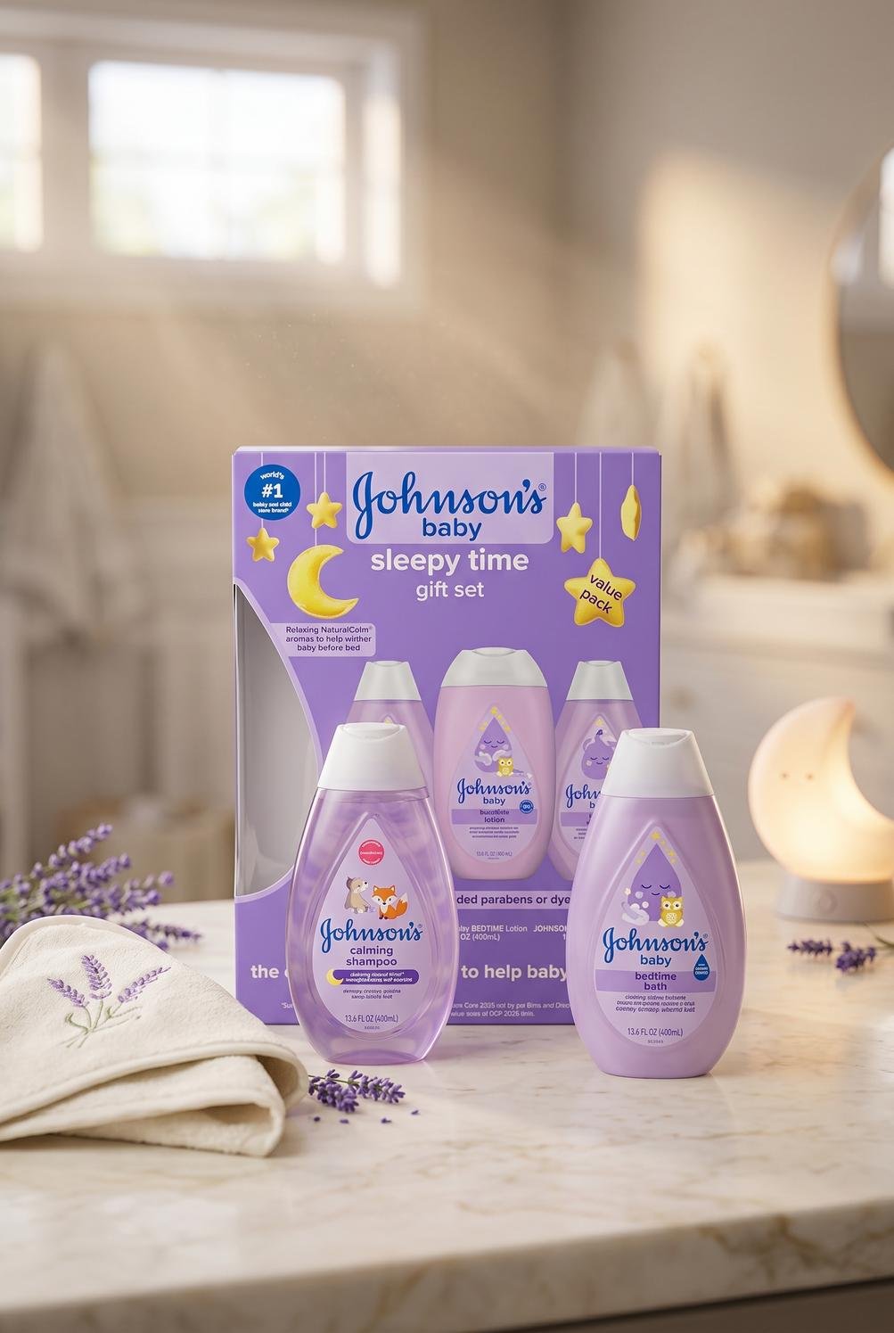Baby Sleep Routine Gift Set 3 Piece Johnson’s Calming Shampoo Lotion Bath