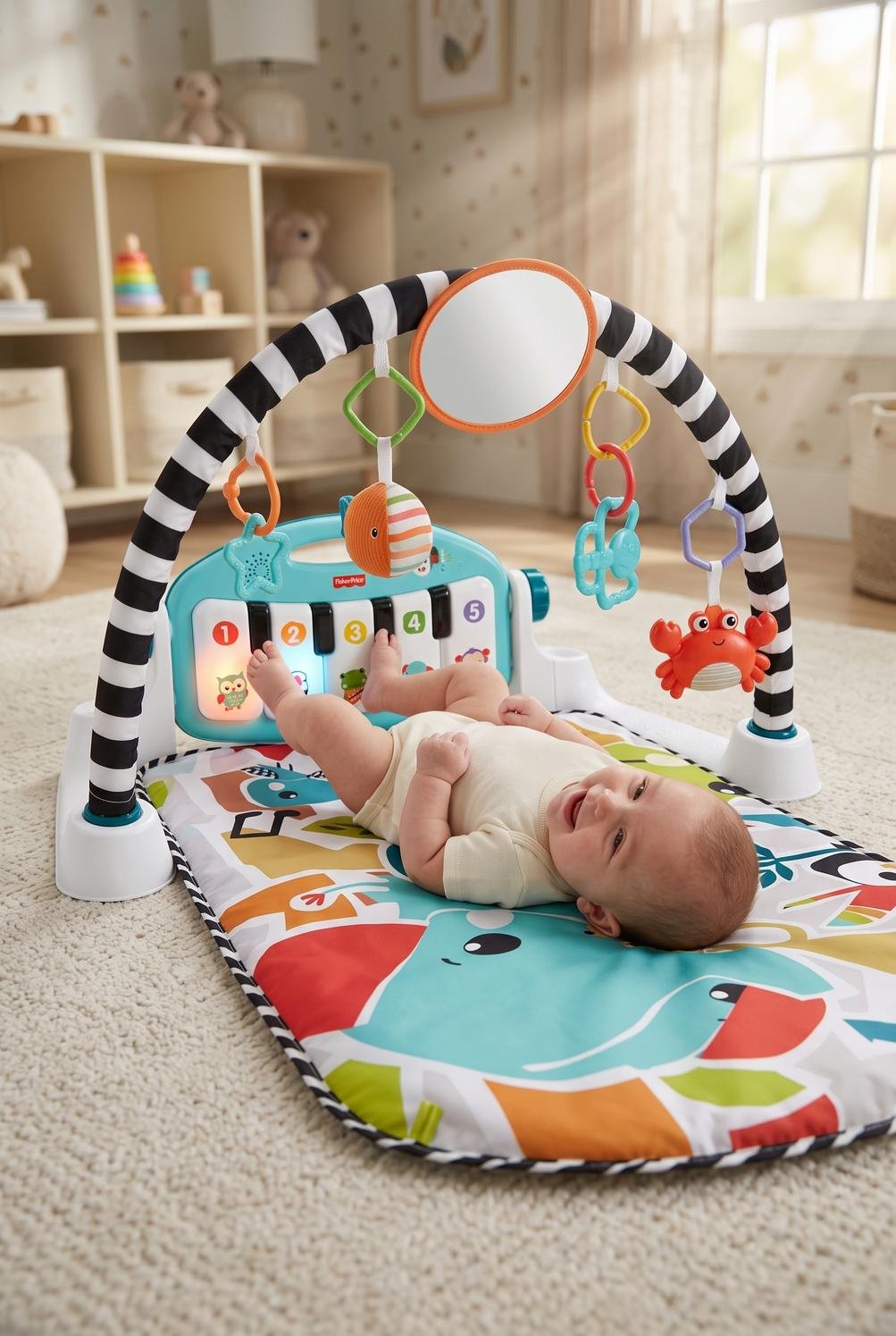 Newborn Baby Gym with Piano and Lights for Tummy Time